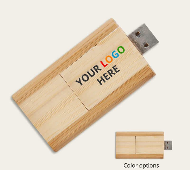 Custom printed bamboo flash drive with up to 16GB of memory