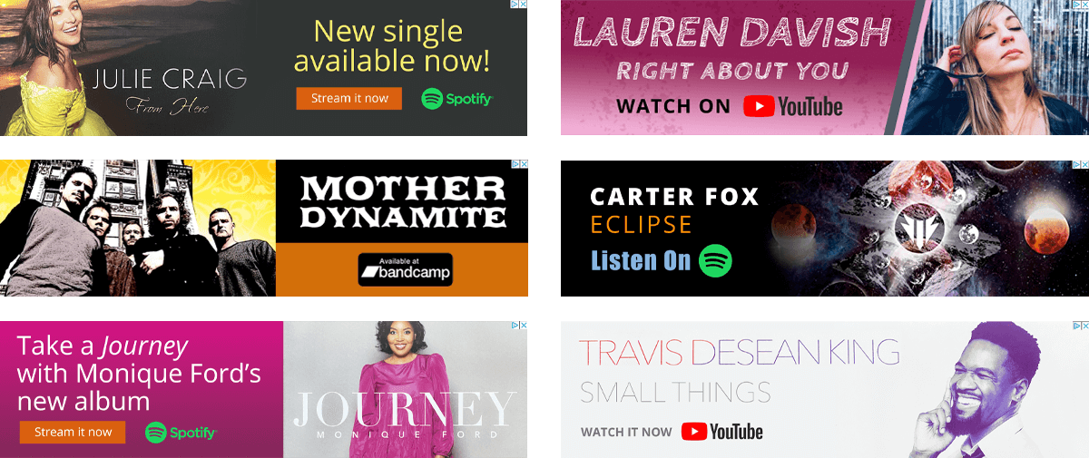 Lead listeners to your Spotify tracks, YouTube music videos, and other social profiles.