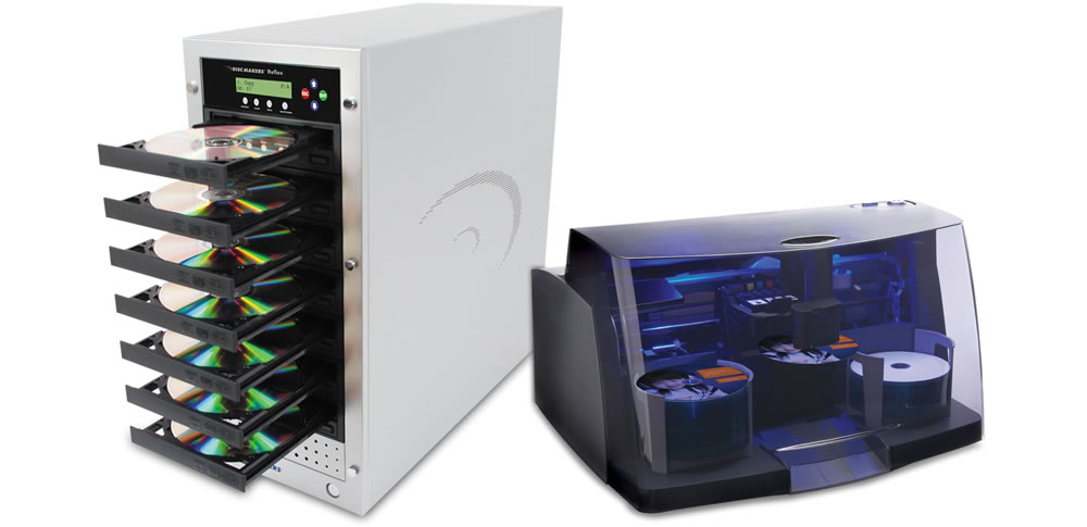 Duplicate and print discs at your home or office with the Dynamic Duo Bundle CD/DVD Disc Publishing
