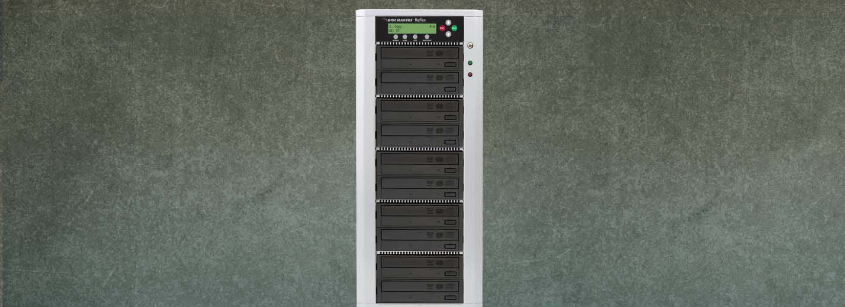 Connect to other Reflex7 or Reflex10 Daisy Chain models for large duplication jobs 1 to 10 CD/DVD Duplicator