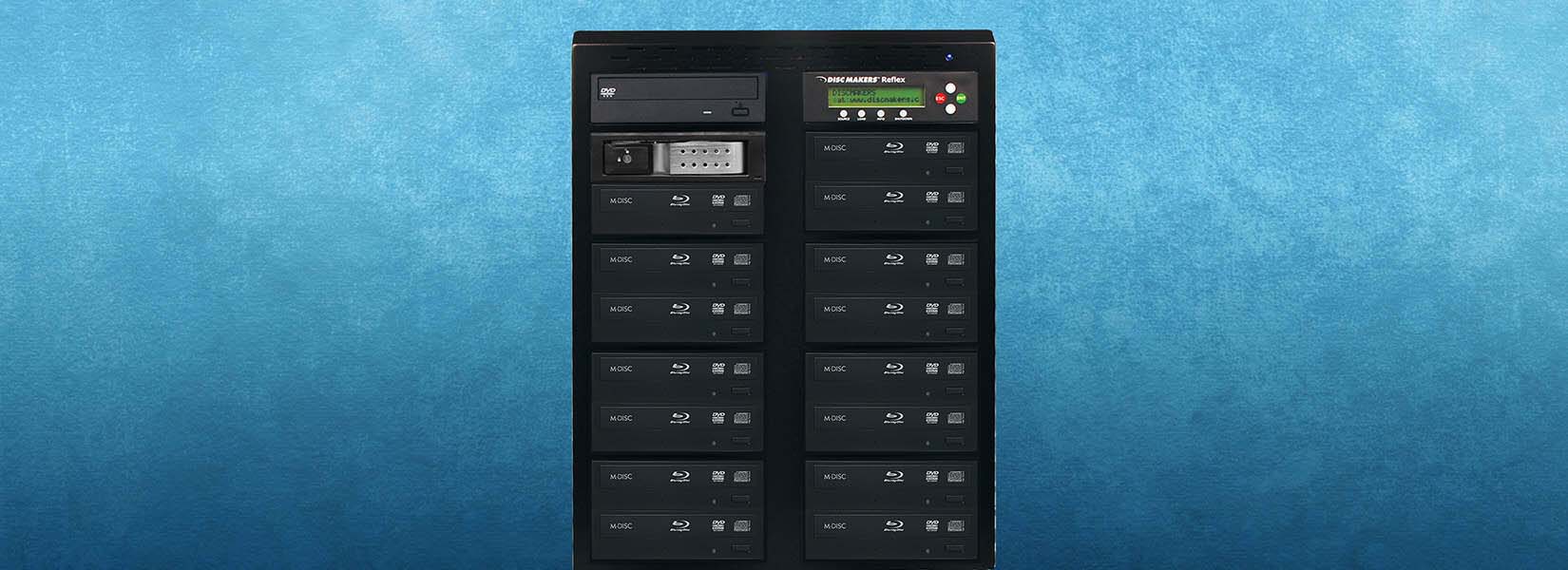 Duplicate up to 30 Blu-ray discs per hour with the ReflexBlu X5 Pro Blu-ray Duplicator 15-Disc Blu-ray Duplication Tower