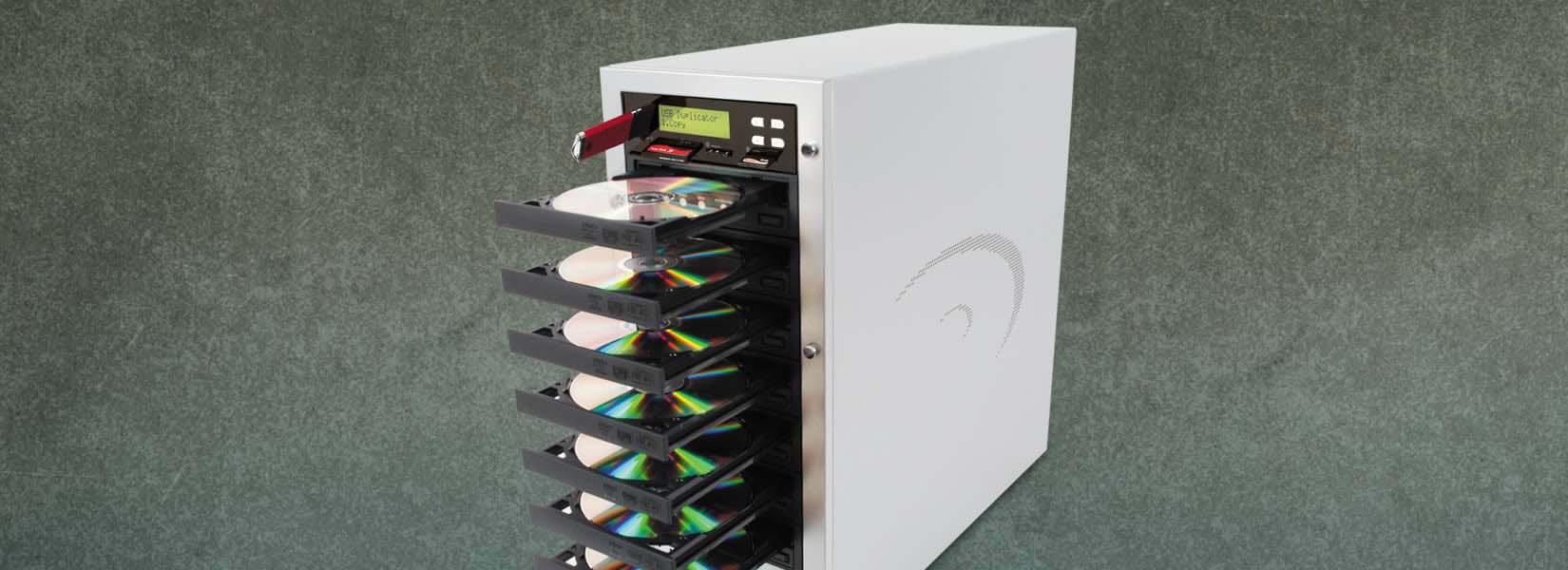 Copy your data to up to seven archival discs at a time Reflex M7 Media Center CD/DVD Duplicator