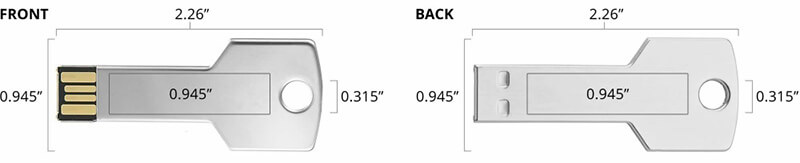 Custom key shaped usb drive specifications and dimensions.