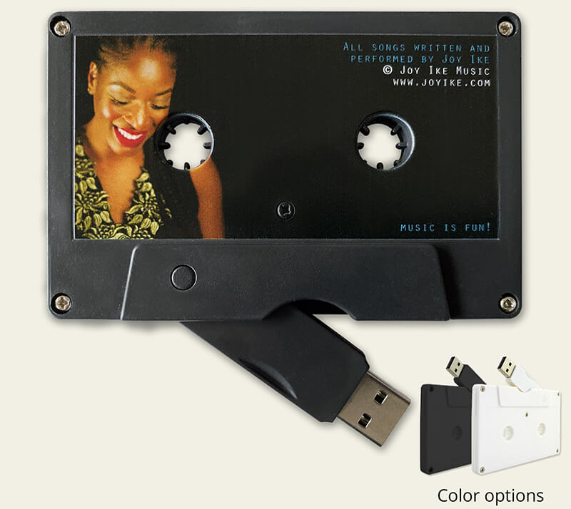 Custom cassette USBs with label artwork. Custom cassette flash drives with label artwork.