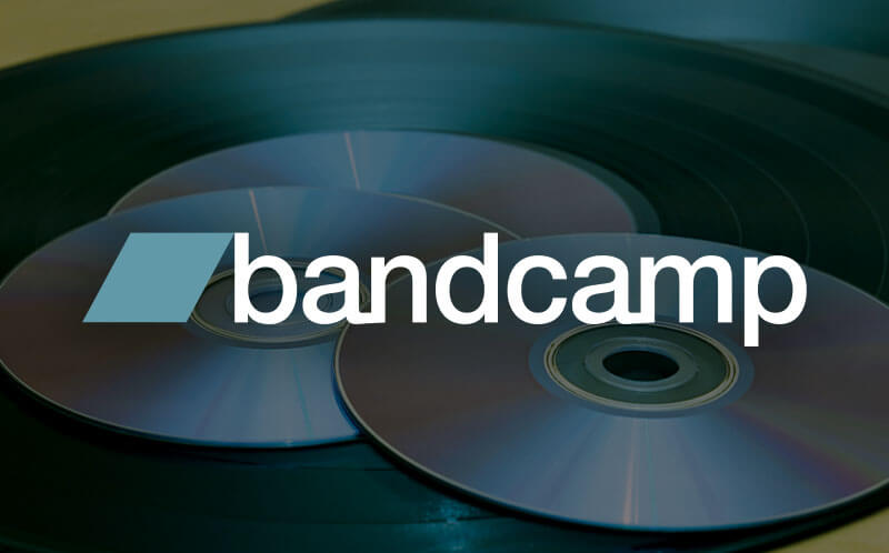 Bandcamp logo with CDs for music distribution and sales