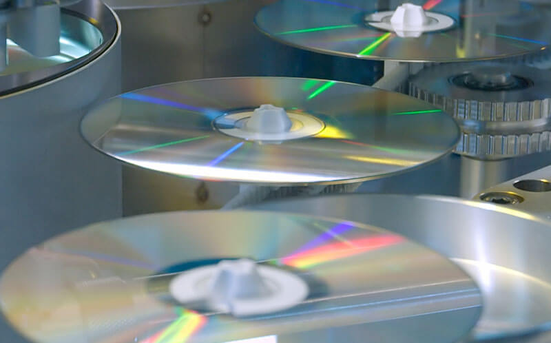 Professional CD replication manufacturing process at DiscMakers facility