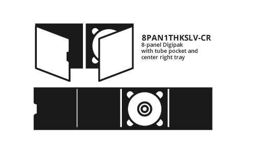 8 Panel Digipak with Tube Pocket & 1 Center Right Tray (8PAN1THKSLV-CR)