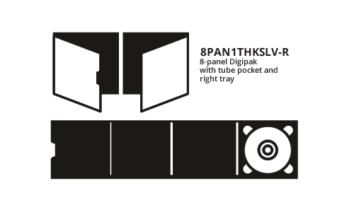8 Panel Digipak with Tube Pocket & 1 Right Tray (8PAN1THKSLV-R)